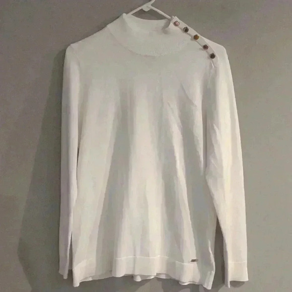 Calvin‎ Klein off white long sleeve mock neck rayon/nylon sweater womens medium - Picture 1 of 5